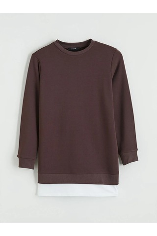 Lc Waıkıkı Kahverengi Bisiklet Yaka Kadın Sweatshirt Tunik