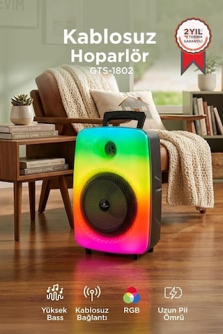 Ses Ürünü Eğlence Cihazı Müzik Ekipmanı Bluetooth Hoparlör Mikrofonlu Gts-1802 Siyah