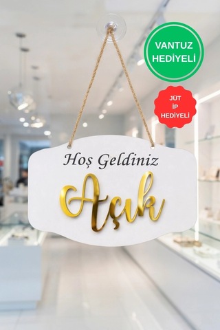 Pleksi Yazılı Modern Açık-kapalı Tabelası - Beyaz Pleksi Yazılı Modern Açık-kapalı Tabelası - Beyaz