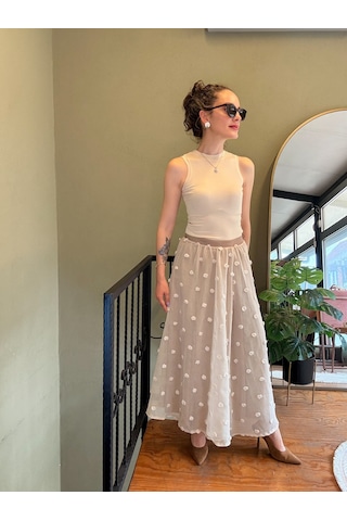Ali Butik Krem Pauntiyeli Şifon Etek