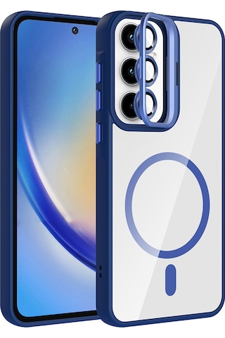 Zore Galaxy Uyumlu A55 Kılıf Standlı Ve Kamera Lens Hediyeli M-safe Şarj Özellikli Ogaa Etro Kapak - Lacivert