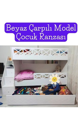 Beyaz Çarpılı Model Çocuk Ranzası