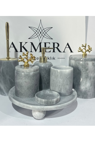 Lüks Gri Mermer Top Ayaklı 7 Parça Banyo Seti Gri - Krom