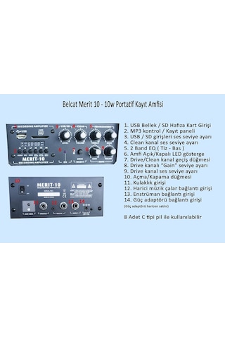 Belcat Merit-10 10 Wat Kayıt Yapabilen Gitar Amfisi