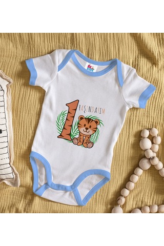 Bk Gift Bk Kids 1 Yaşındayım Tasarımlı Mavi Bebek Body Zıbın-1 Çok Renkli