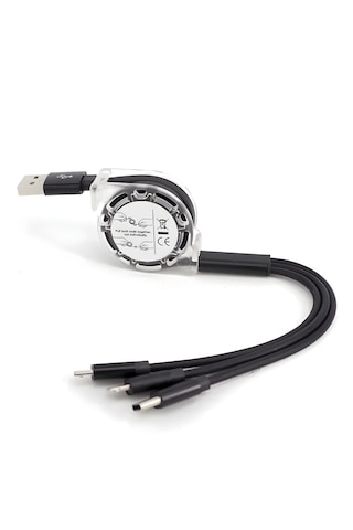 Alfais 6002 Usb To Type-c Micro Usb Lightning Çoklu Şarj Kablosu Universal Makaralı 3'ü 1 Arada