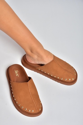 Fox Shoes Y918132902 Taba Süet Önü Kapalı Sabo Terlik