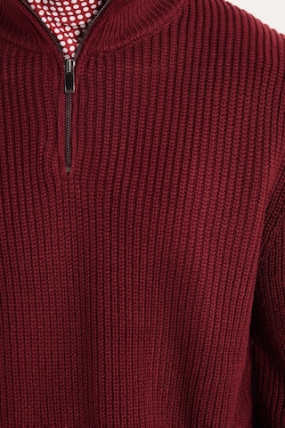 Tudors Erkek Slim Fit Dar Kesim Fermuarlı Bordo Dik Yaka Triko Kazak-34925 Bordo