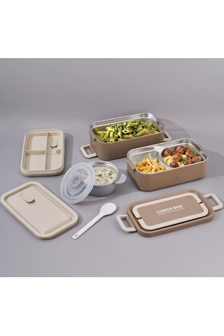 Aryıldız Bento Lunch Box 2000ml Saklama Kabı Ve Sosluk Kahverengi