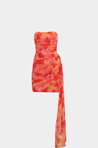 Açelyaokcu Straplez Batik Desen Korsajlı Mini Kadın Elbise Multi Color