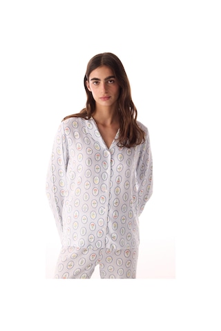 Penti Kırık Beyaz Cute Flowers Düğmeli Gömlek Pantolon Pijama Takımı