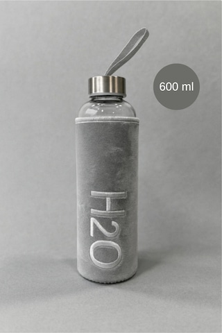 Peluş Kılıflı Cam Matara 600 Ml Gri Gri