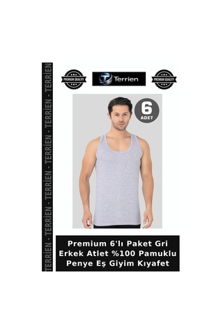 Terrien Premium 6'lı Paket Gri Erkek Atlet %100 Pamuklu Penye Eş Giyim Kıyafet