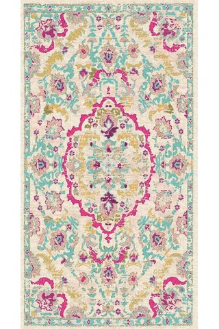 Anatolıa Halı Otantik-ekru/mint Yeşili/pembe - Mutfak,oturma Odası,salon,koridor - Robot Süpürgeye Uyumlu-kolay Temizlenebilir Çok Renkli
