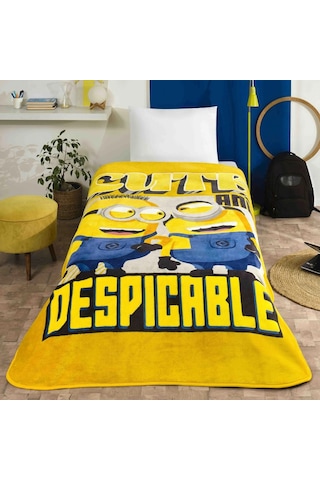 Taç Lisanslı Tek Kişilik Çocuk Battaniye 160x220 -minions 4 Sarı Sarı