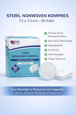 Steril Nonwoven Kompres 7.5x7.5 Cm 150 Adet 3 Lü Paket Hipoalerjenik Yüksek Emici Kumaş