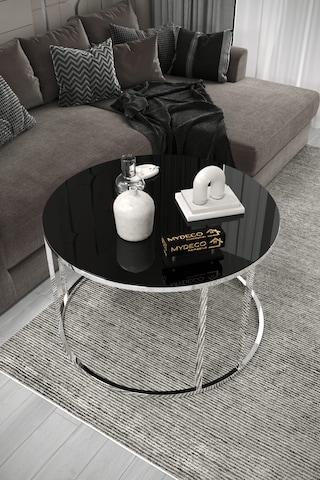 Çift Bacak Orta Sehpa Gümüş Ayak Siyah Ayna