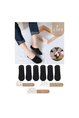 Kral Socks Unisex Düz Desen 6 Çift Pamuklu Terletmez Babet Çorap
