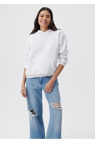 Mavi Kapişonlu Sweatshırt-süt Beyaz