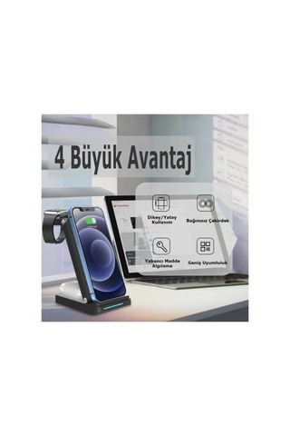 Jenerik S90 4in1 Kablosuz Şarj Masaüstü Set - Siyah
