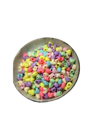 Pastel Tonlarda Karışık Renkli 25 Gram Kalpli Boncuk Takı Boncuğu