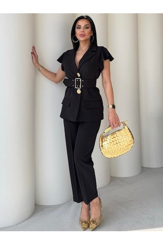 Modasize Vatkalı Yelek Pantolon İkili Takım Altın