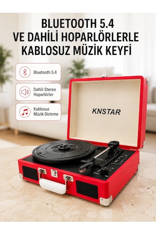 Taşınabilir Bavul Tipi Pikap Bluetooth Özellikli Dahili Hoparlörlü Usb Ve Sd Kart Destekli Kırmızı Diğer