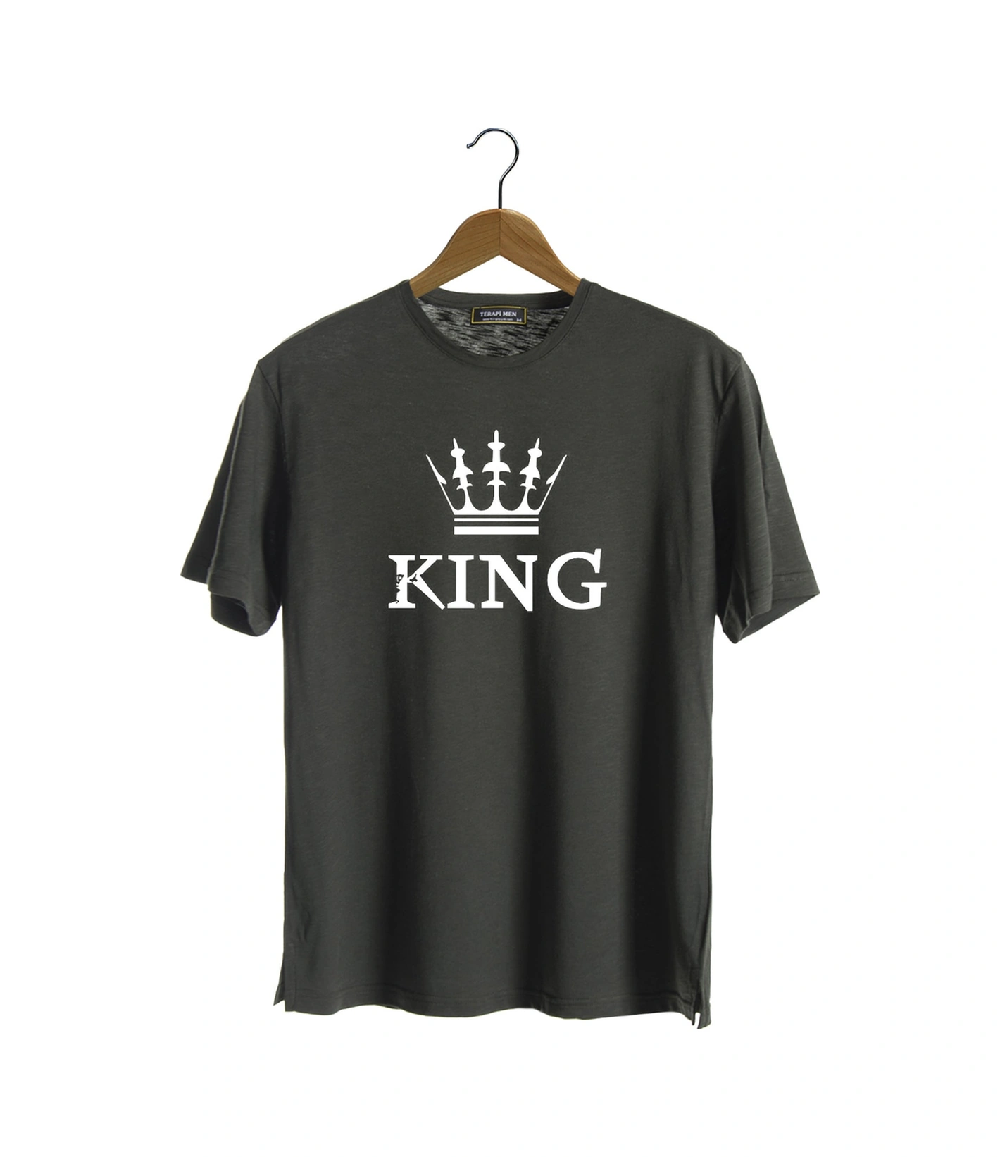 Veaven Unisex Koyu Yeşil Bisiklet Yaka Önü Kıng Baskılı Oversize T-shirt Koyu Yeşil