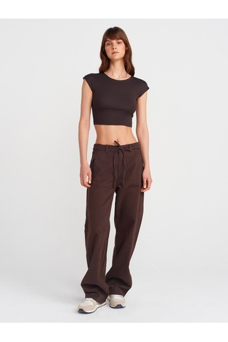 Dilvin 30528 Pamuk Ve Modal Karışımlı Crop Top-koyu Kahve-12171 Koyu Kahve