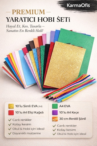 Yaratıcı Hobi Seti A4 Simli Eva, Eva, Keçe, Elişi Kağıdı, Şönil Okul & Etkinlik Seti