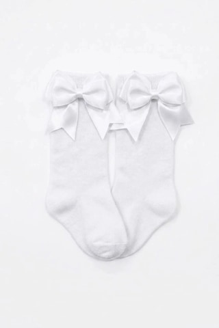 Cocole Socks Kız Çocuk Aksesuarlı Dizaltı Çorabı Tekli Pamuklu Düz Beyaz Fiyonklu