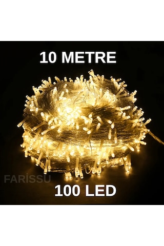 Fişli Peri Led Işık Gün Işığı Renk 10 Metre 100 Led Şeffaf Kablo 8 Modlu Dış Mekan Dekoratif Aydınlatma Gün Işığı