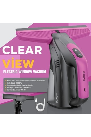 Ezere Clearview Şarjlı Cam Temizleyici Silme Makinesi Mikrofiber Başlıklı, Siyah Diğer