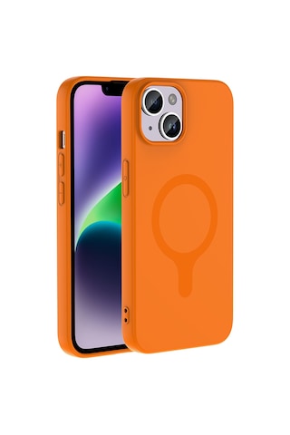 iPhone Uyumlu 13 Kılıf M-safe Şarj Özellikli Klfs Aris Silikon Kapak - Turuncu