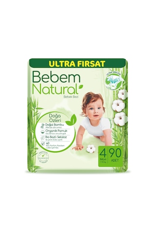 Bebem Natural Bebek Bezi 4 Numara Maxi Ultra Fırsat Paketi 90 Adet