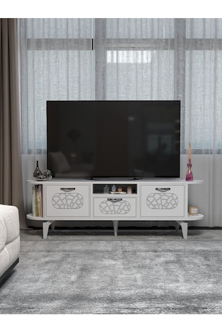 Tv Sehpası Mira Gümüş 5033 Beyaz 160 Cm 35 Cm 50 Cm Metalik