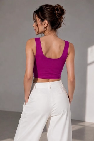 Bb Butik Basic Soft Touch Kare Yaka Crop Bluz Md3549 Fuşya