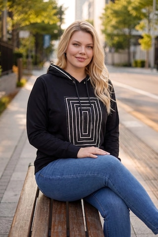 Aytemas Önü Ve Kapüşonu Taşlı Sweatshirt Siyah