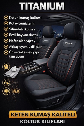 Titanyum Serisi Lüks Keten Oto Koltuk Kılıfı- Hyundai İ20-i30-accent-blue-era-getz Uyumlu Kırmızı