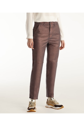 Yargıcı Kesik Detaylı Yüksek Bel Düz Kesim Pantolon Bakır