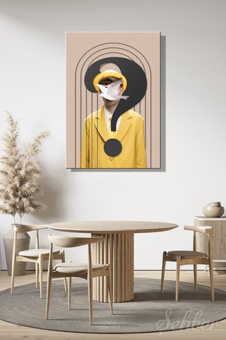 Dikeytekli Kanvas Tablo Modern Ev Kafe Ofis Pop Art Yüzünde Kuş Olan Adam 2200