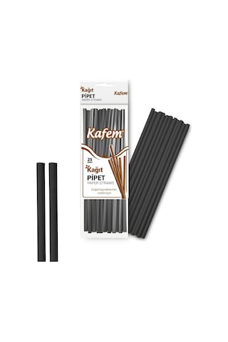 Kafem Siyah Kağıt Pipet 19,5cm 25li X 10 Paket