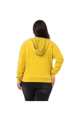 Büyük Beden Degaje Kapüşonlu Yaka Cepli Parça Boyalı Üç İplik Hardal Sweatshirt-hardal Hardal