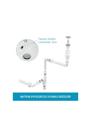 Smart Pop-up Sifon, Taşma Delikli Krom +comfort Yer Kazandıran Lavabo Sifonu -2 Parça Set Diğer