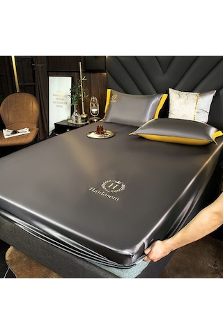 Yingfu Derin Gri 1.8m Yatak İçin İpucu Desenli Buz İpi Battaniye Seti - Yatak Koruyucu, Toz Önleyici, Konforlu Üçlü Takım DiğER