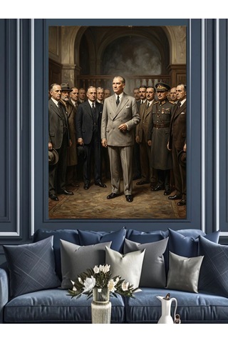 Atatürk Ve Askerler Tarihi Toplantı Dekoratif Kanvas - Mdf Ahşap Tablo