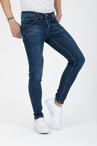 Onezero Erkek Mavi Destroy Skinnyfit Likralı Jean Kot Pantolon Mavi