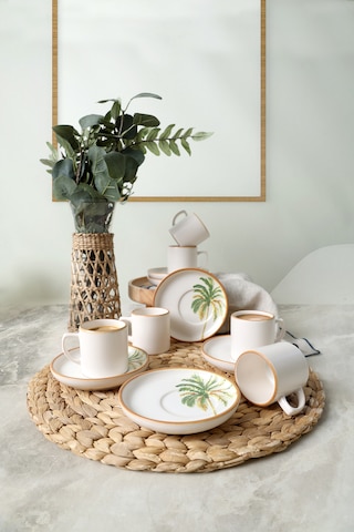 Keramika Bronze Palmiye Nordic Kahve Takımı 12 Parça 6 Kişilik