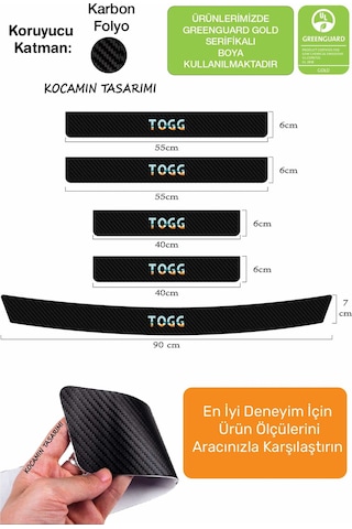 Togg Togg Karbon Kapı Eşiği Koruyucu Seti 5 Parça Renkli Baskılı Karbon Folyo Araç Koruma