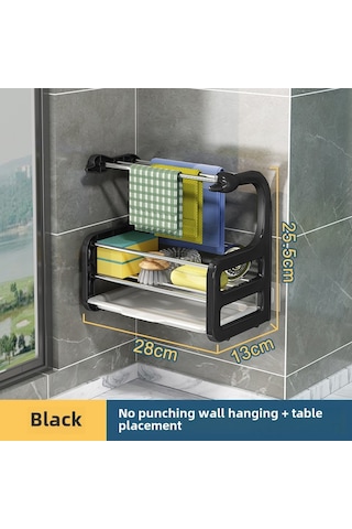 Springsun Duvar Tipi Mutfak Sulama Bezi Rafı - Delme Yok Kurulum - Sünger, Mutfak Bezi Ve Havlu Saklama - Siyah Küçük Kuş Modeli - Boşluk Tasarrufu Diğer
